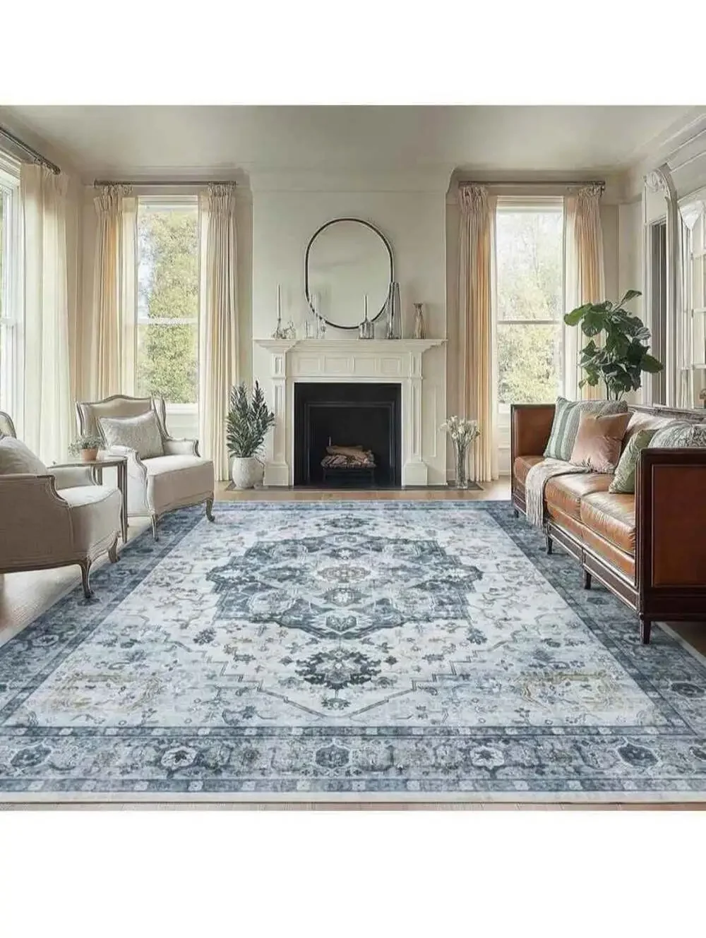 8x10 Area Rug, Washable Low-Profile Large Area Rug with NonSlip